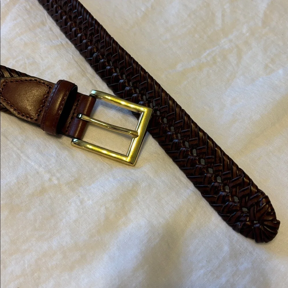 Brown Braided Leather Belt with Gold Buckle